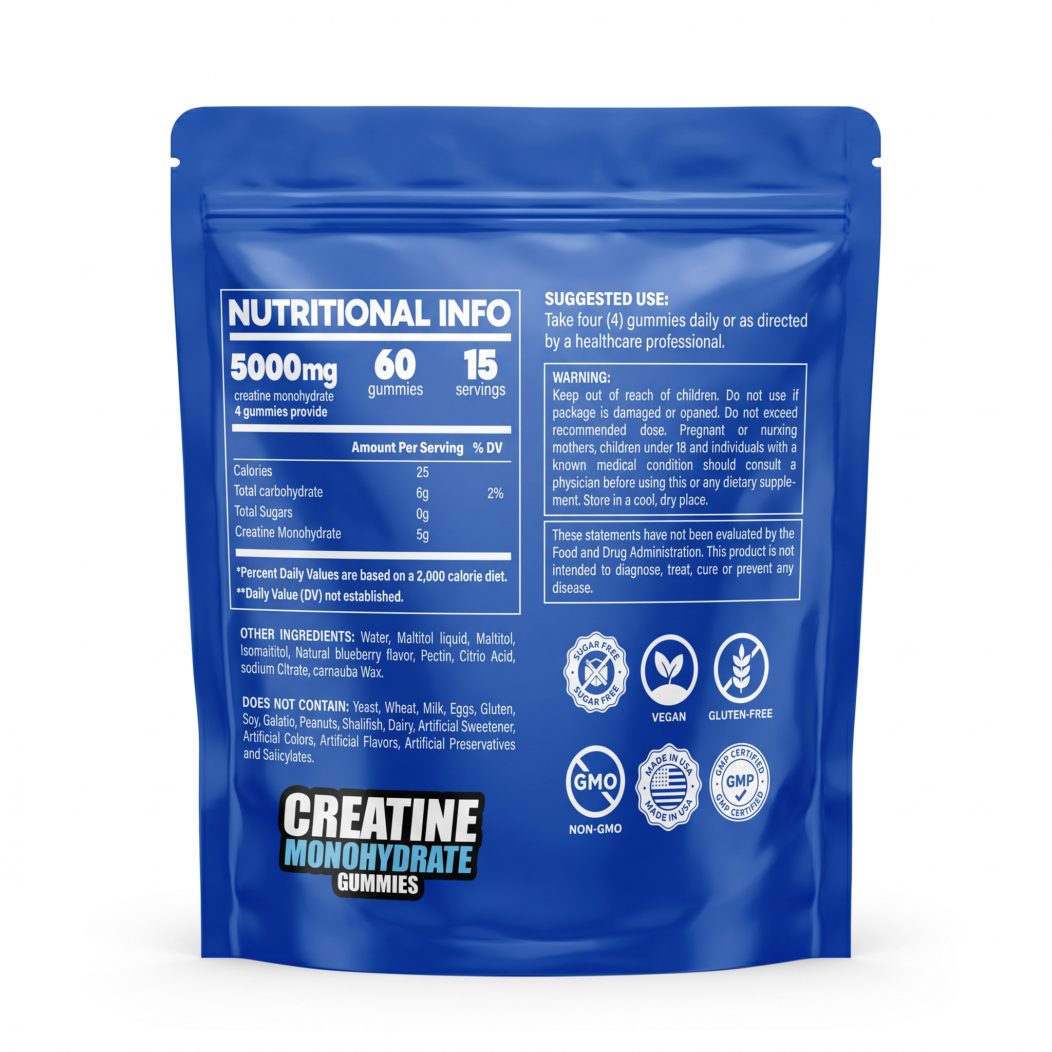 Creatine Gummies 5000mg sabor blueberry 60 unidades — vista 4