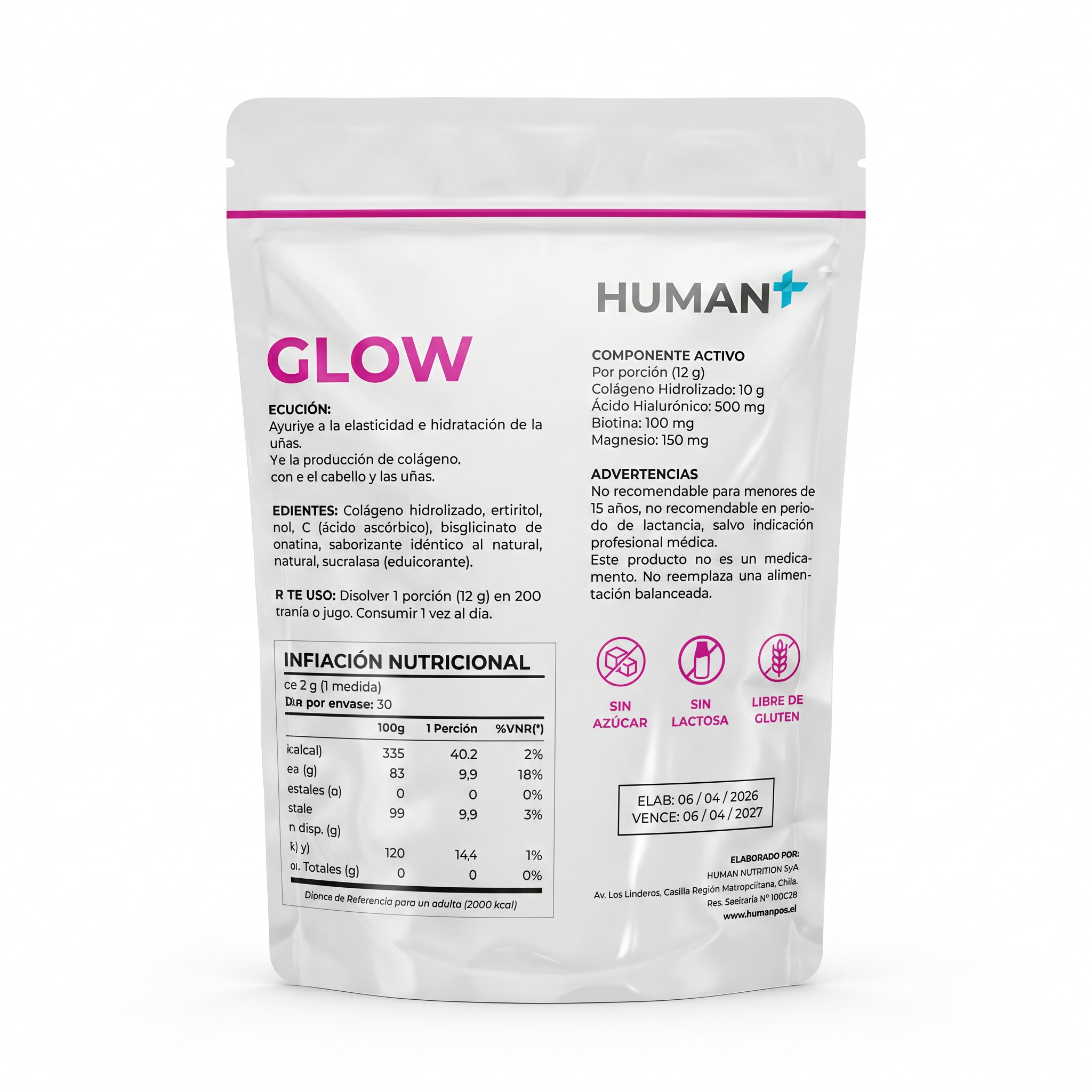 GLOW colágeno hidrolizado biotina 250g HUMAN+ — vista 5